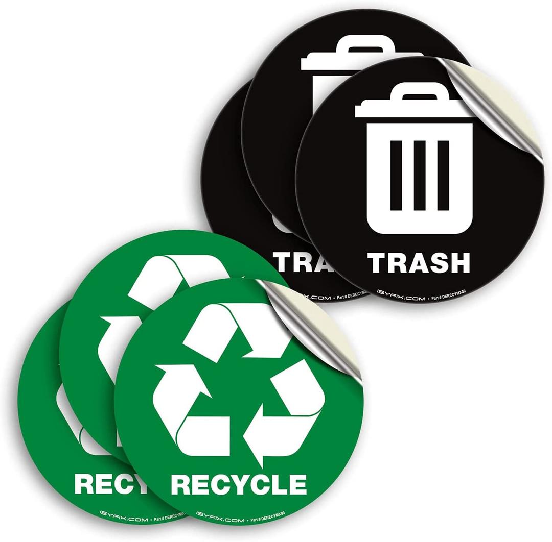 ELECDON Recycle Sticker for Trash Can - Perfect Bin Labels - 5" by 5" Decal - Ideal Signs for Home or Office Refuse Bins - Suitable for Indoor/Outdoor use 6 Pack Green for Recycling, Black for Trash