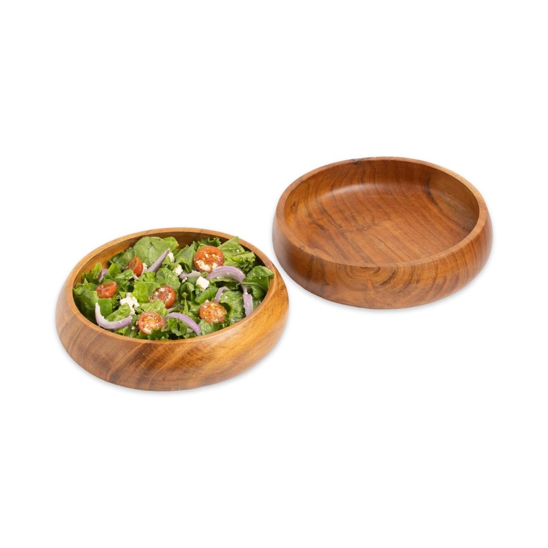 Acacia wooden salad bowls set of 2, large individual bowls 8 x 2 inches (25 oz) with Food safe wood coating | Jointless plates type wood bowls for food