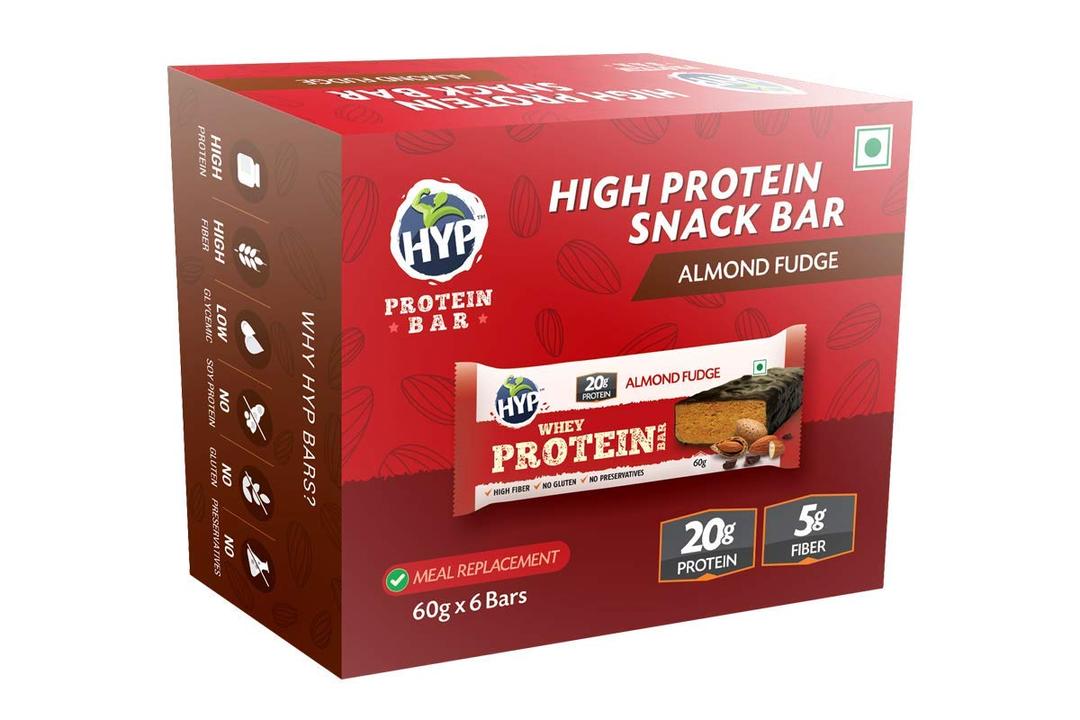 HYP Meal Replacement Whey Protein Bar Pack of 6 (60g x 6) Almond Fudge