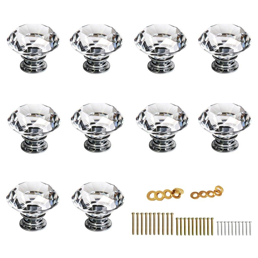 IGNPION 10X30mm Diamond Cut Clear Crystal Glass Kitchen Drawer Door Knob Cupboard Pull Handle Hardware for Bedroom Furniture, Bedside Cabinet, Dresser Unit and Chest