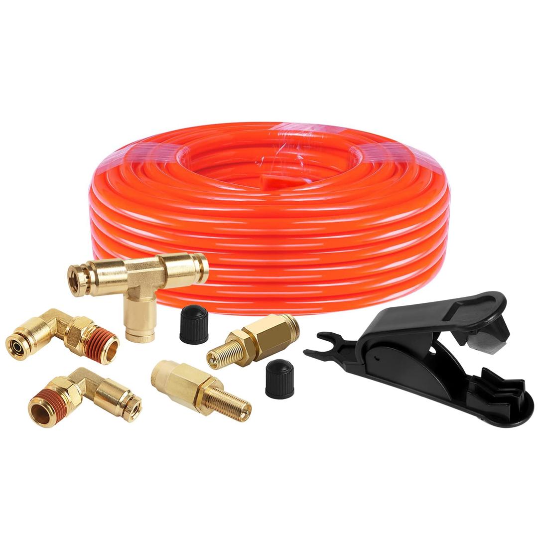 Air Line Service Kit for Air Spring Bag Suspension with Fittings, Air Line Kit Includes 20 Feet Air Line Tubing,Schrader Valves,1/4 NPT Elbow Fitting,Union Tee