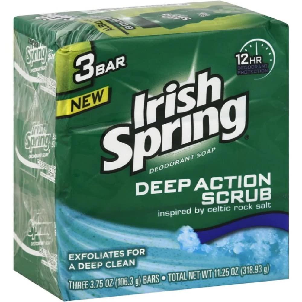 Irish SpringDeep Action Smoothening,Moisturizing,Exfoliating Scrub Bar Soap 3 Pack