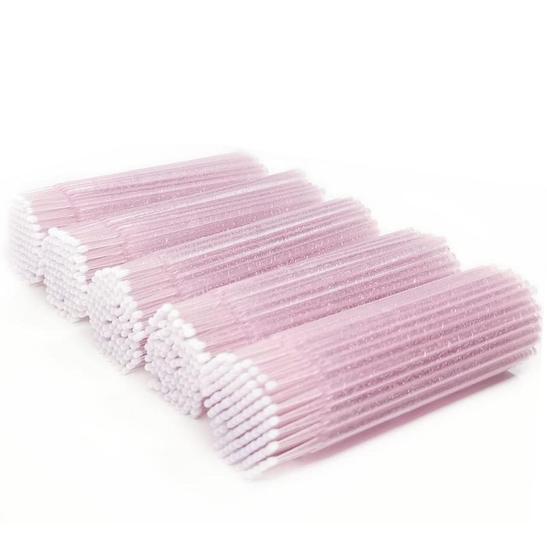 500 Pcs Disposable Micro Applicator Brush for Eyelash Extension, Micro Cotton Swabs, Lips Mascara Wands Pink