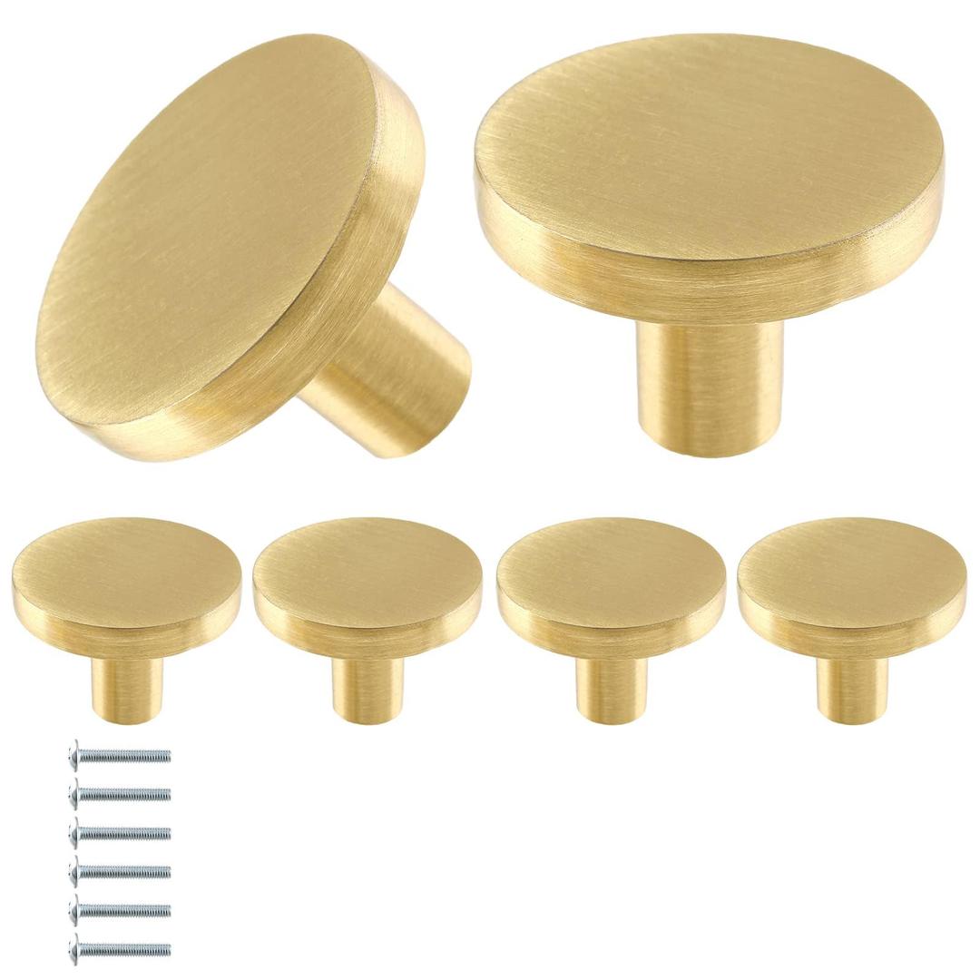 GEPAS 6pcs Gold Cabinet Knobs, Zinc Alloy Brushed Brass Cabinet Ring Pulls Dresser Handles Furniture Hardware for Kitchen Cupboard Drawers Closet Door,Easy to Install (Style1)