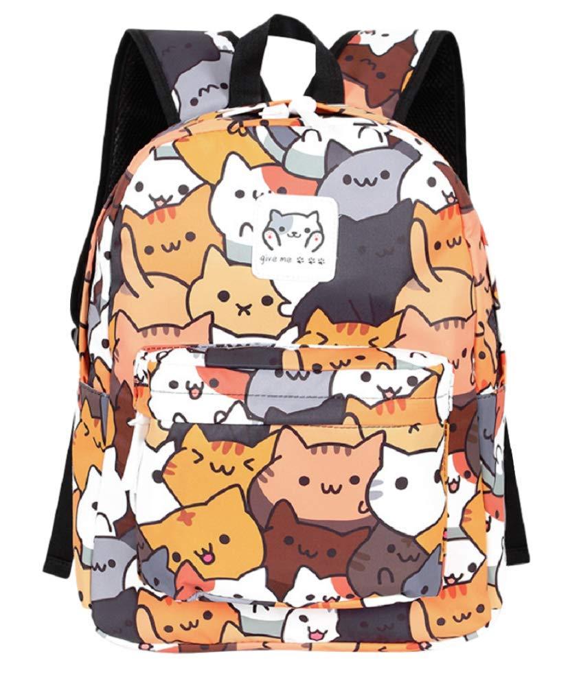 GK-OGK-O Cute Anime Cat Canvas Backpack Shoulder Bag Laptop Bag