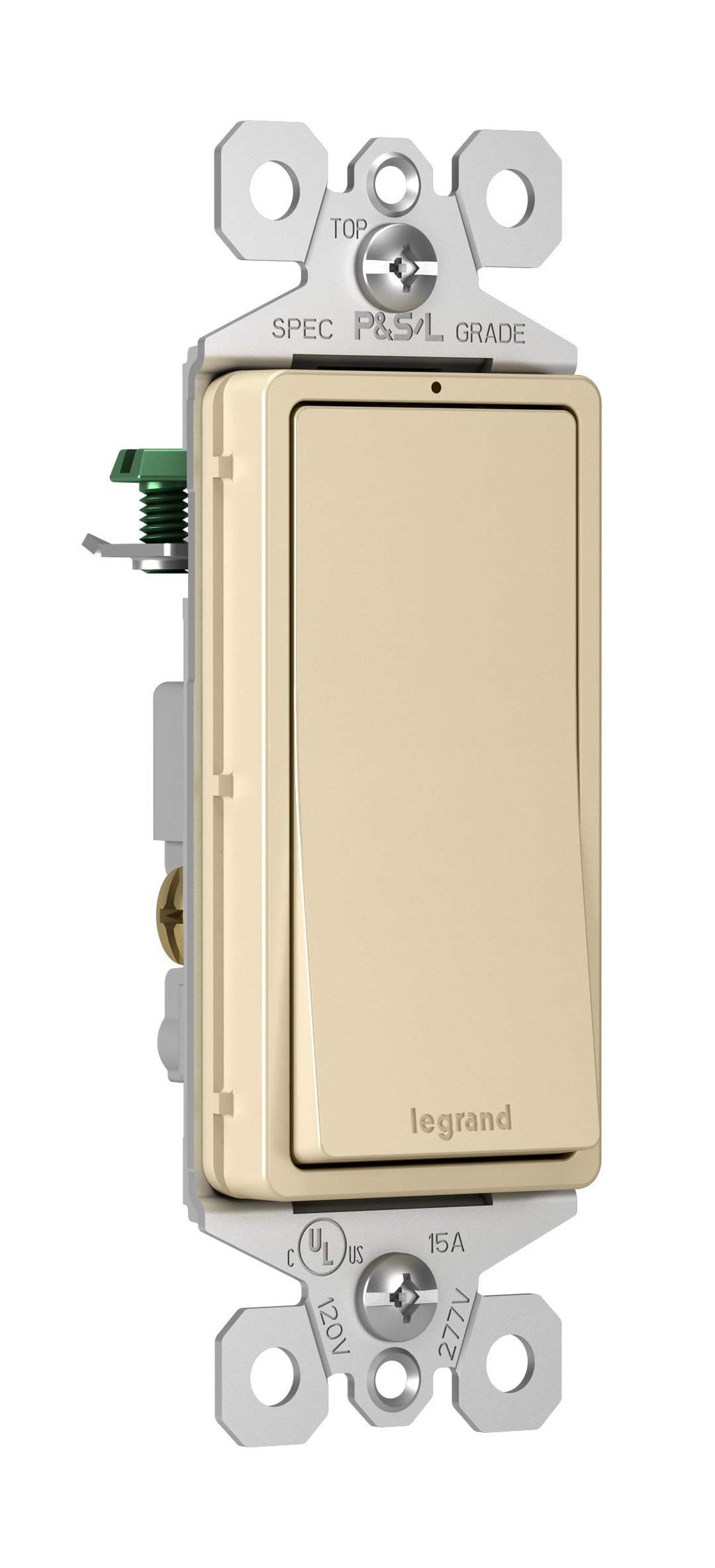 Legrand radiant 15 Amp Rocker Wall Switch with LED Locator Light, Decorator Light Switches, Ivory, 3-Way, TM873ISLCC10