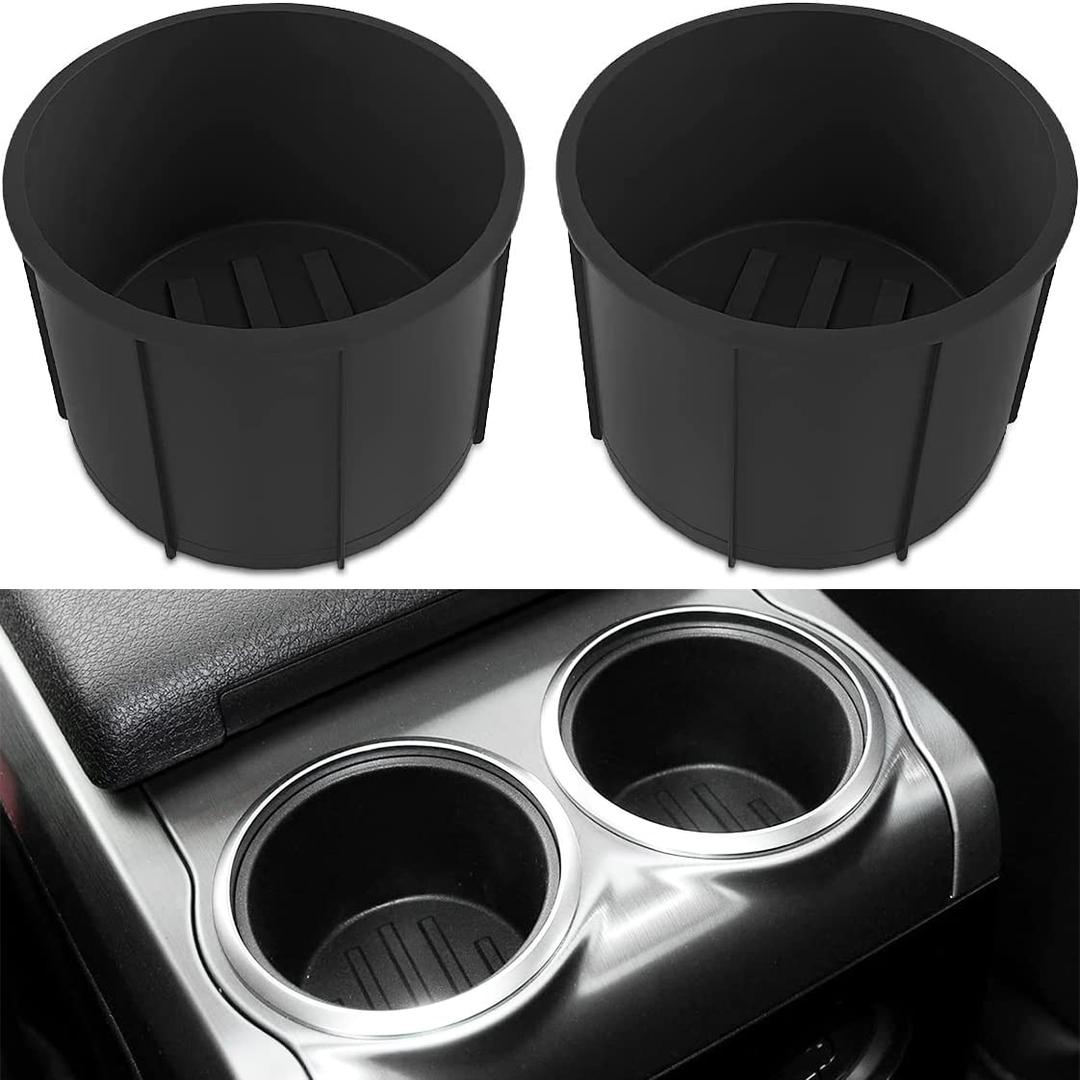 Rear of Center Console Cup Holder for Ford F150 2009-2014 with Flow Through Console Cup Holder Replacement Insert for F150 TPE Drink Bottle Holder 2PCS (with Flow Through Console)