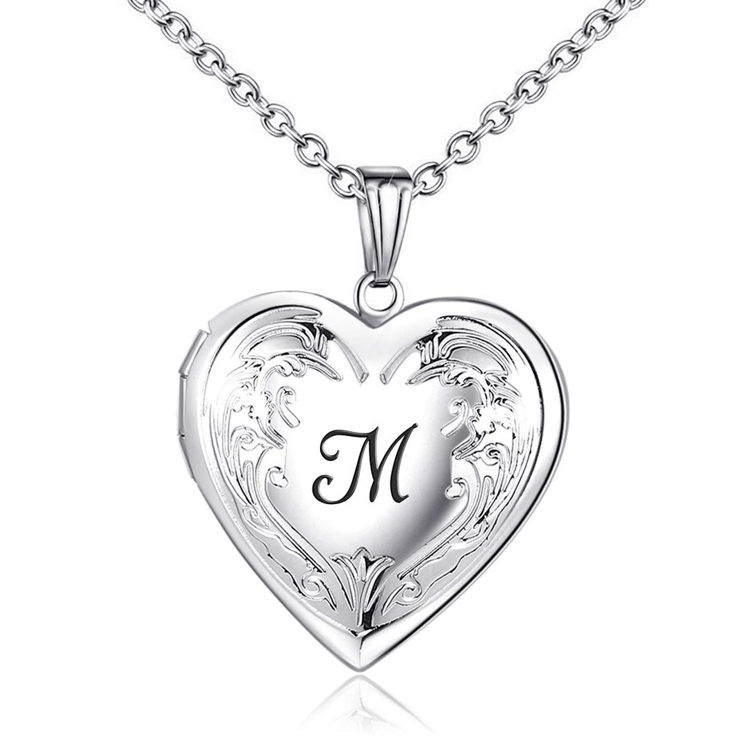 YOUFENGLocket Necklace that Holds Pictures Initial Alphabet A-Z Letter Pendant Necklace Platinum Plated Gifts for Women