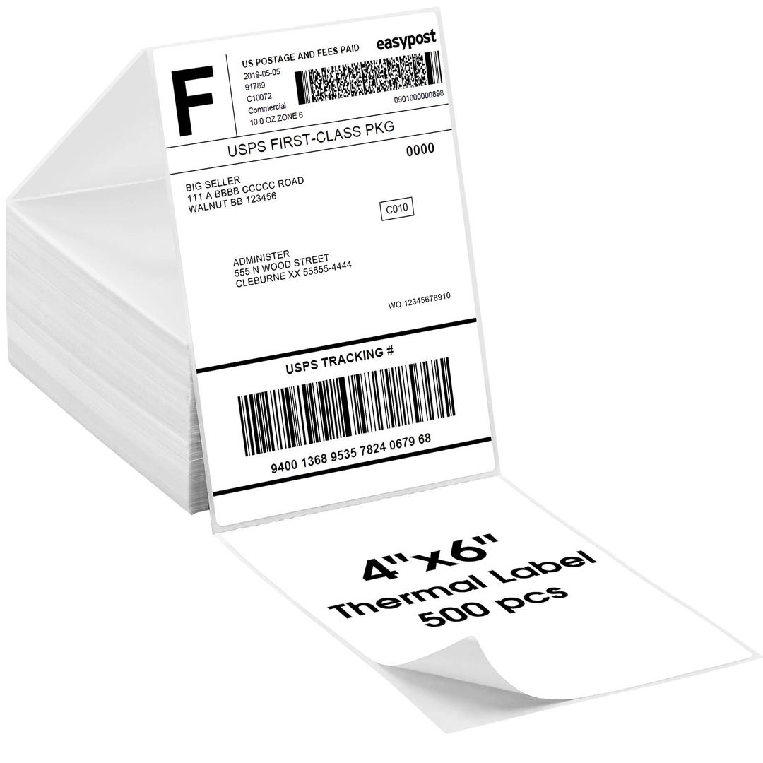 MaxGear4" x 6" Direct Thermal Labels, 500 Labels, Fanfold Shipping Package Labels, Perforated White Mailing Labels, Commercial Grade, Permanent Adhesive, Compatible with Most Thermal Printers