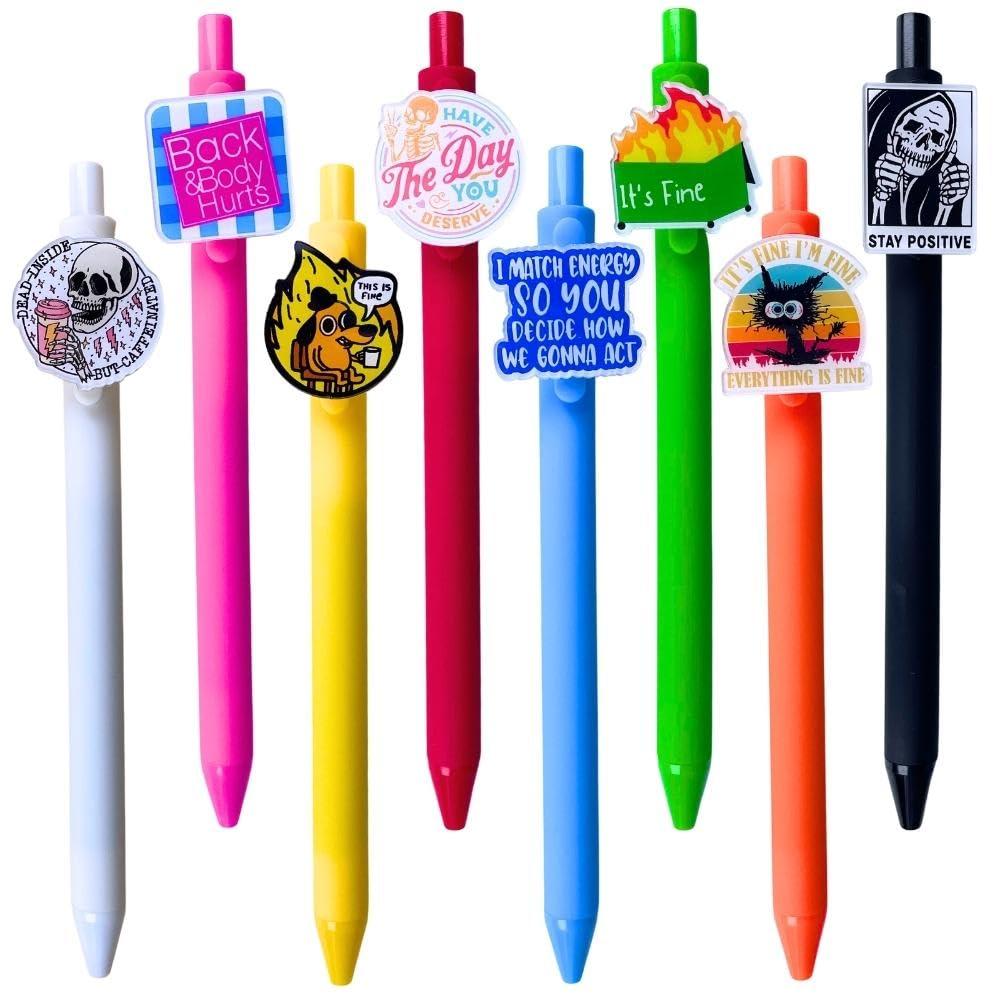 8 PC Funny Pens with Sayings | Cute Sarcastic Snarky Demotivational Offensive Swear Word Motivational Meme Pen for Teachers Nurse Nurses Women Adults Office Work Coworker Stationary Gifts Set