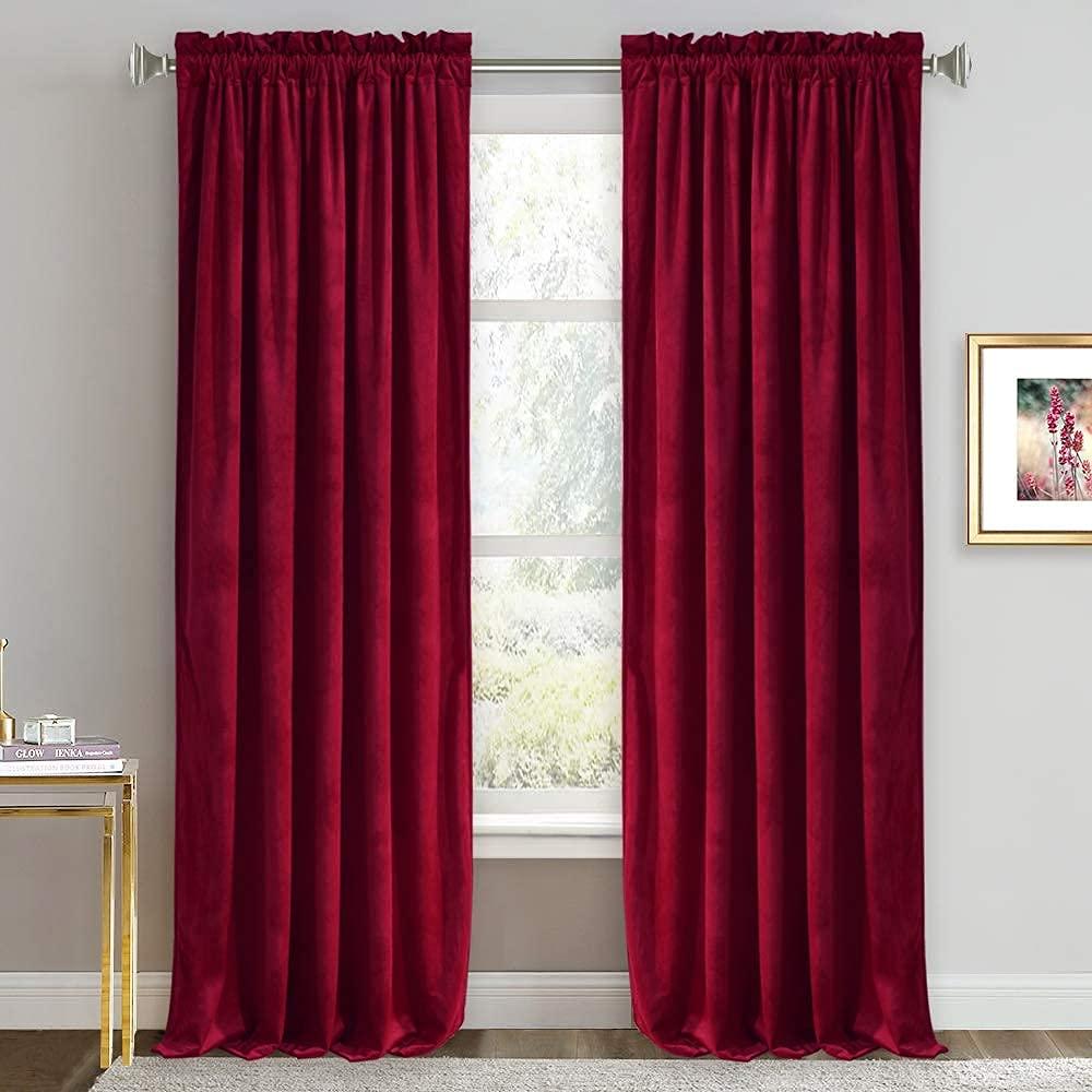 RYB HOME Red Velvet Curtains 84 inches- Room Darkening Curtains for Bedroom, Thermal Insulated Window Curtain for Living Room Dinning Room Theater, Width 52 x Length 84 inch, Ruby Red, 2 Panels