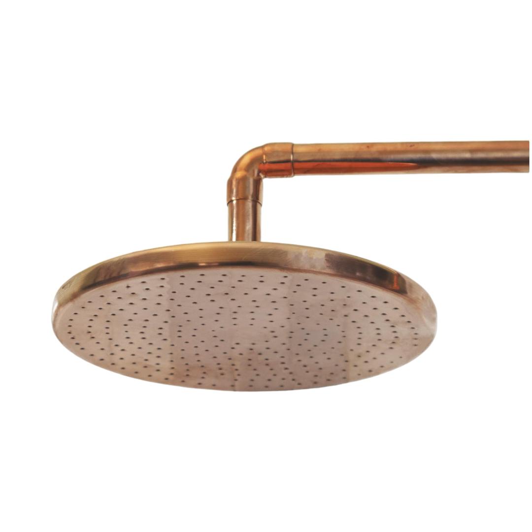 Unlacquered Copper Shower Head, Handcrafted copper Rainfall Shower head, Antique Copper Outdoor Shower head, Eco-Friendly Copper Showerhead Design, copper rain shower head (Round 8 inch) | JUVOSY