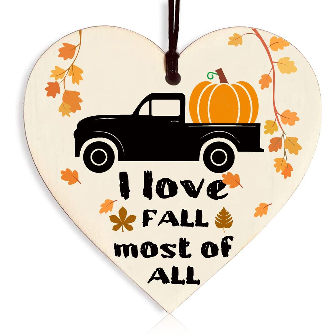 Wooden Heart Sign Gifts Autumn House Decor, Fall Autumn Gifts Thanksgiving Decorations, Maple Pumpkins Autumn Accessories Autumn House Decor Fall Autumn Gifts for Thanksgiving and Autumn