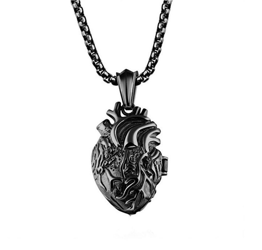 LBFEELStainless Steel Anatomical Organ Heart Pendant Necklace for Men in 3 Colors With a Gift Box