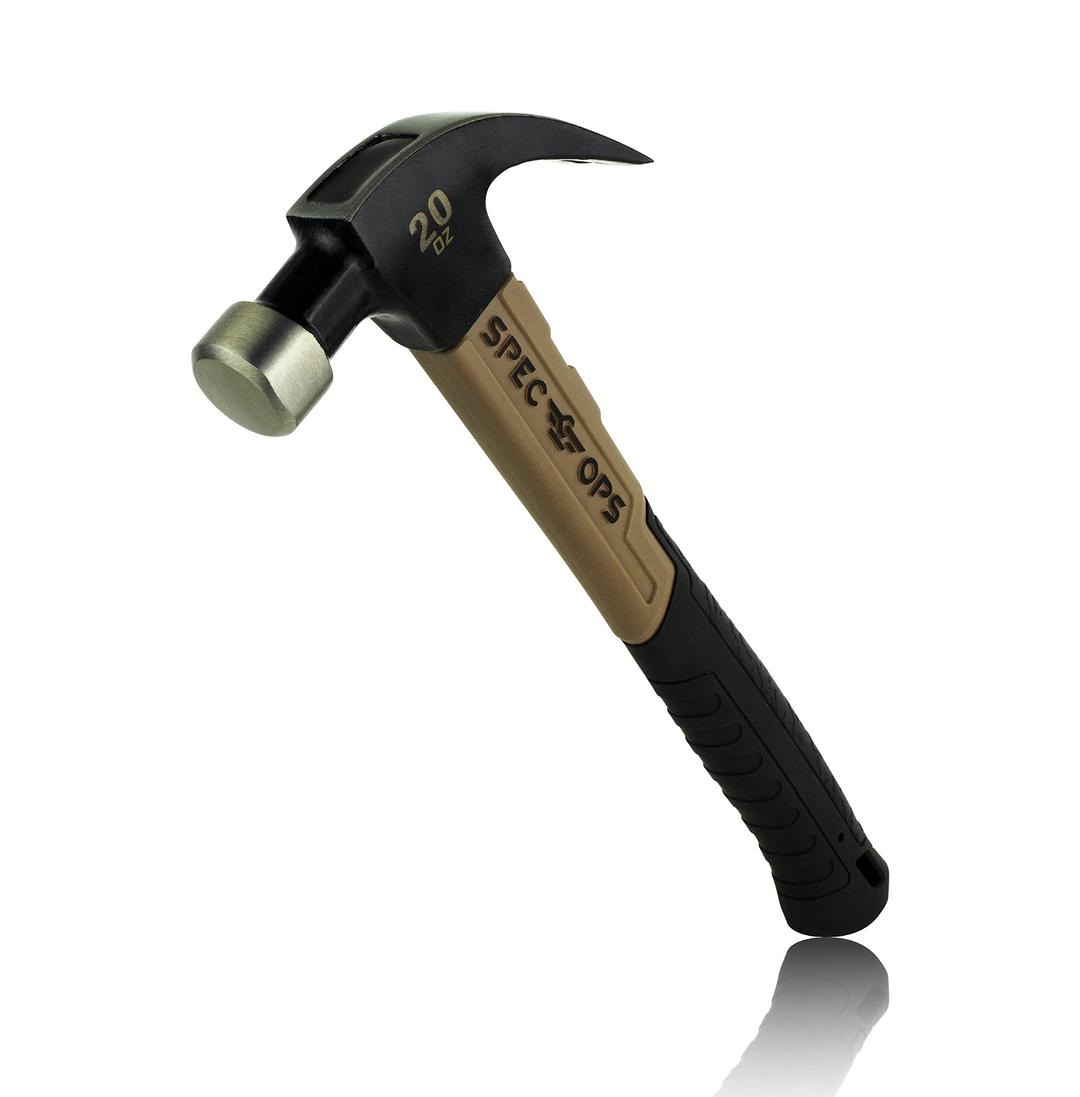 Spec OpsTools Fiberglass Hammer, 20 oz, Smooth Face, Curved Claw, Shock-Absorbing Grip, 3% Donated to Veterans