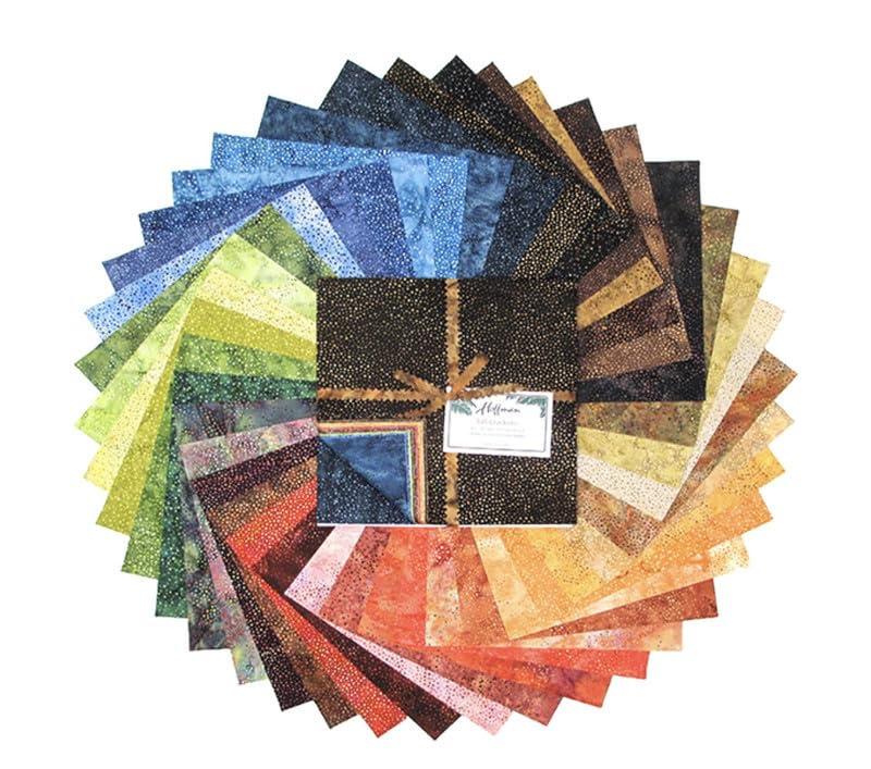 Bali Crackers 10" Layer Cake Squares - Hoffman 885 Watercolors Nature Hand-Dyed Batiks Multi-Color Fabric Bundle Quilter's Cotton Precuts (885BC-739-Nature)