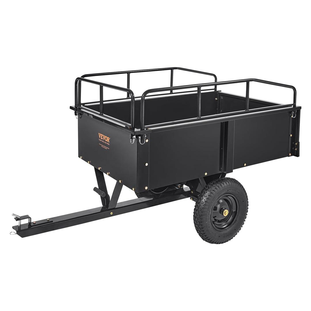 VEVOR Heavy Duty ATV Trailer Steel Dump Cart Tow Behind, 750 lbs 15 Cubic Feet, Garden Utility Trailer Yard Trailers with Removable Sides for Riding Lawn Mower Tractor