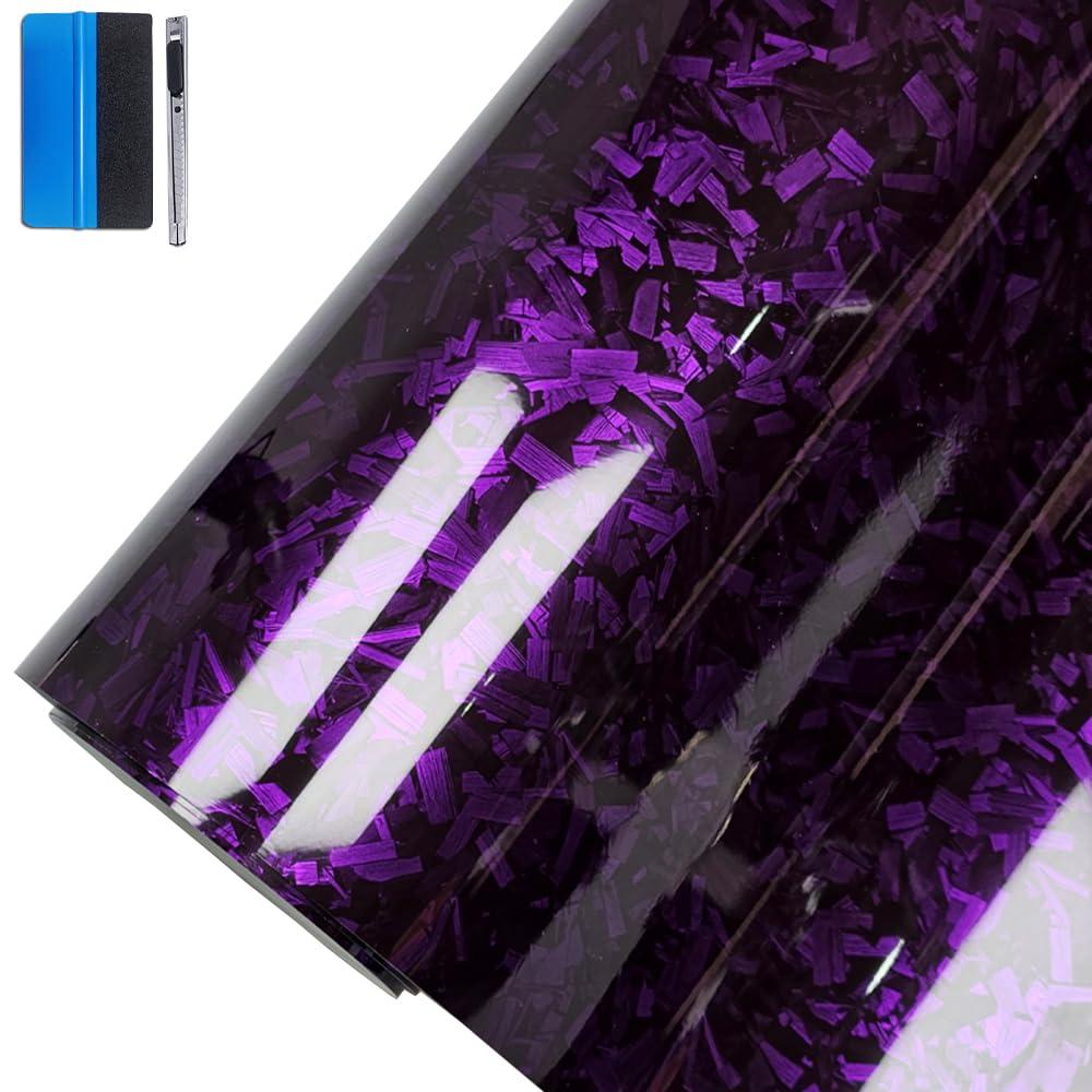 LZLRUN Forged Gloss Carbon Fiber Black Vinyl Wrap Roll Air Release Sticker Sheet Film DIY Decal Car Auto Vehicle Morotcycle Self Adhesive (1ft x 3.5ft, Purple)