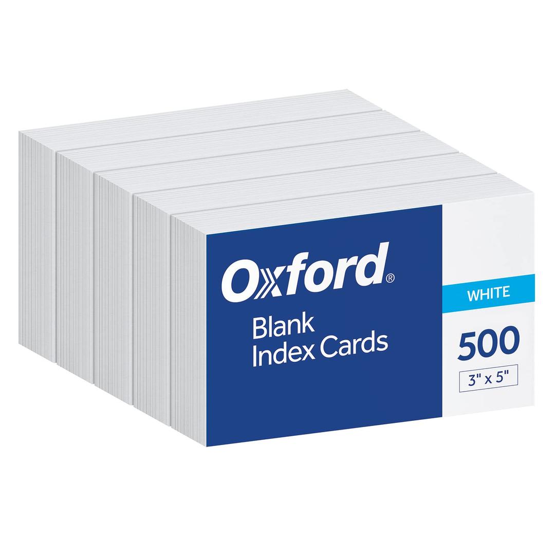 Oxford Index Cards, 3 x 5 Inches, White, Blank Notecards, Flashcards for School and Studying, Bulk Pack of Note Cards, 500 Count (5 Packs of 100) (40175)