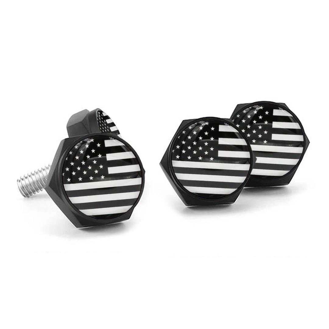 License Plate Bolts Decorative Kit, 4 PCS American Flag Black License Plate Screws Stainless Steel License Plate Frame Fasteners for Car Truck Motorcycle SUV (Flag Black)