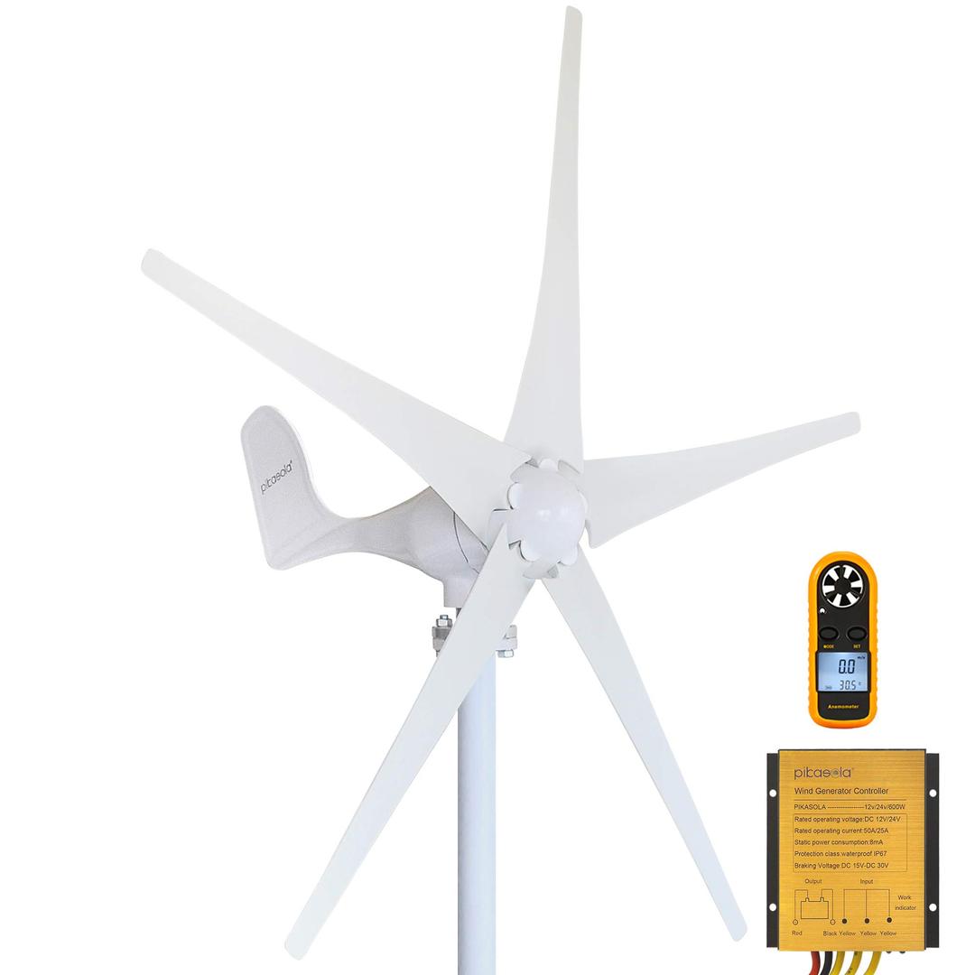 Pikasola Wind Turbine Generator Kit 400W 12V with 5 Blade, with Charge Controller, Wind Power Generator for Marine, RV, Home, Windmill Generator Suit for Hybrid Solar Wind System