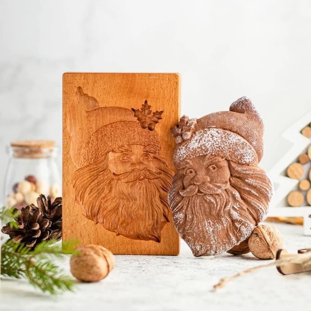 Wooden Cookie Molds, Wooden Cookie Biscuit Mold Baking Cookie Mold Wooden Carved Mold Cookie Cutter Embossing Mold, DIY Shapes Cookie Stamp,Gingerbread Mold(Santa Claus)