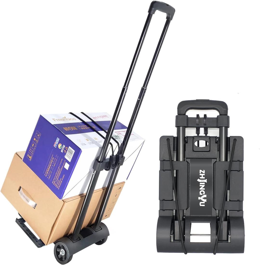 Folding Hand Truck Iron Tube Pull Rod Folding Cart Foldable Trolley Dolly with Wheels Utility Lightweight Expandable Large Chassis Foldable into Backpack,Portable Luggage Cart for Airport Travel