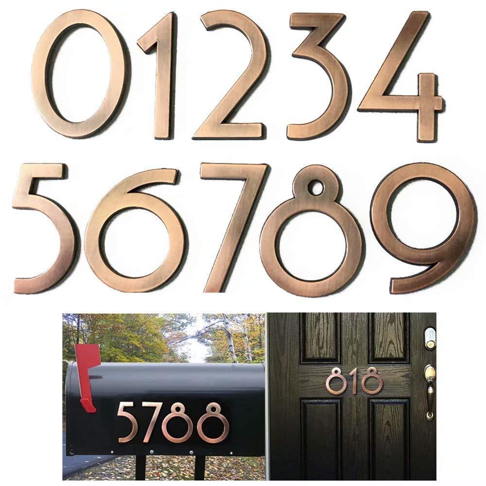 Diggoo 10 Pack Mailbox Numbers 0-9, 2.76 Inch High, Door Address Numbers Stickers for Apartment, House, Room, Office, Cars, Trucks, Bronze Plating Process Number Sign