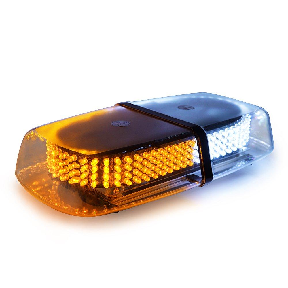 White and Amber/Yellow 240 LED Emergency Hazard Warning Mini Beacon Light Bar w/Magnetic Base for Law Truck Car Enforcement Snowplow Safety Strobe Lights