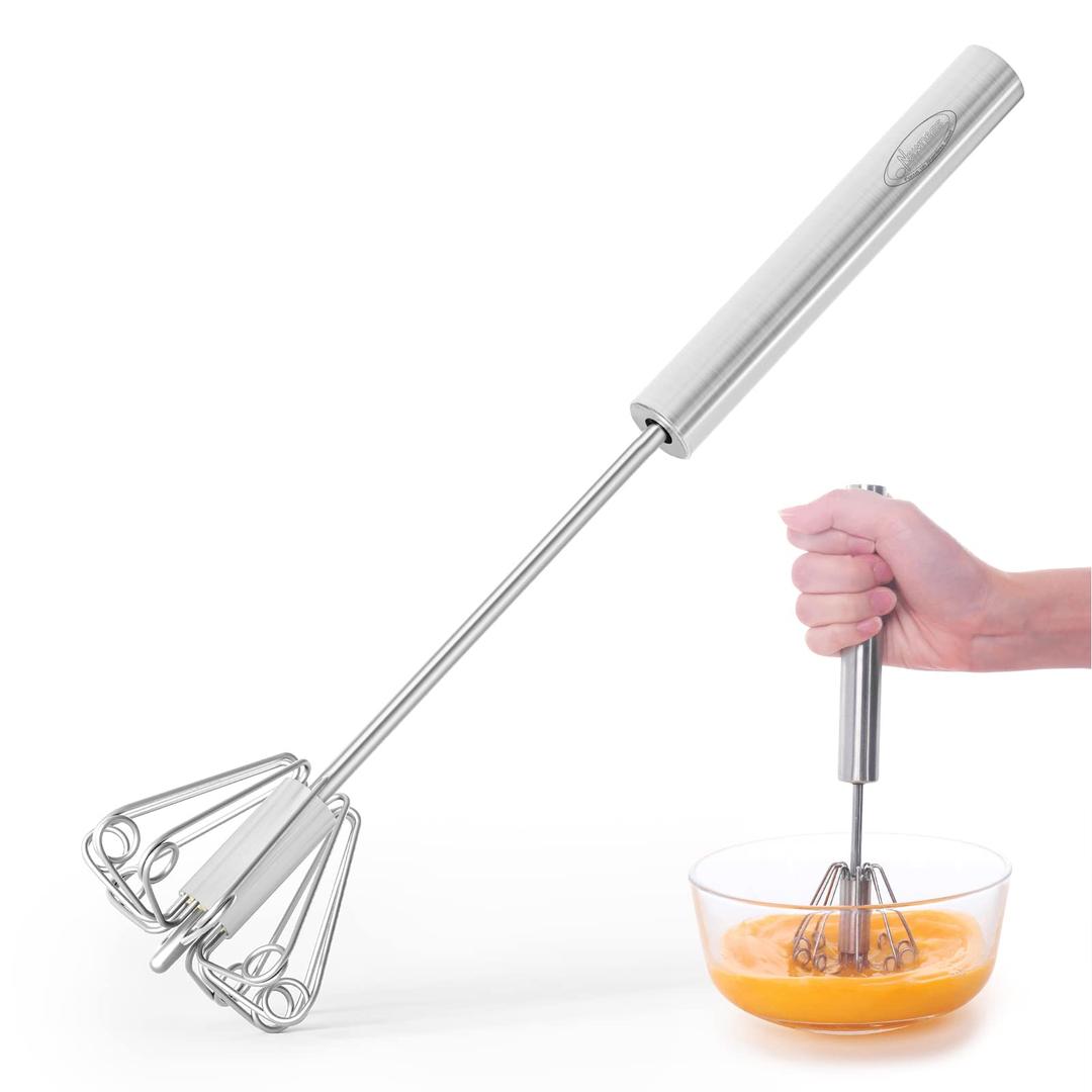 Newness Whizzy Whisk, Stainless Steel Semi Automatic Whisk Blender for Home -Versatile Tool for Egg Beater, Milk Frother, Hand Push Whisk - Kitchen Utensil for Blending, Whisking, Beating & Stirring