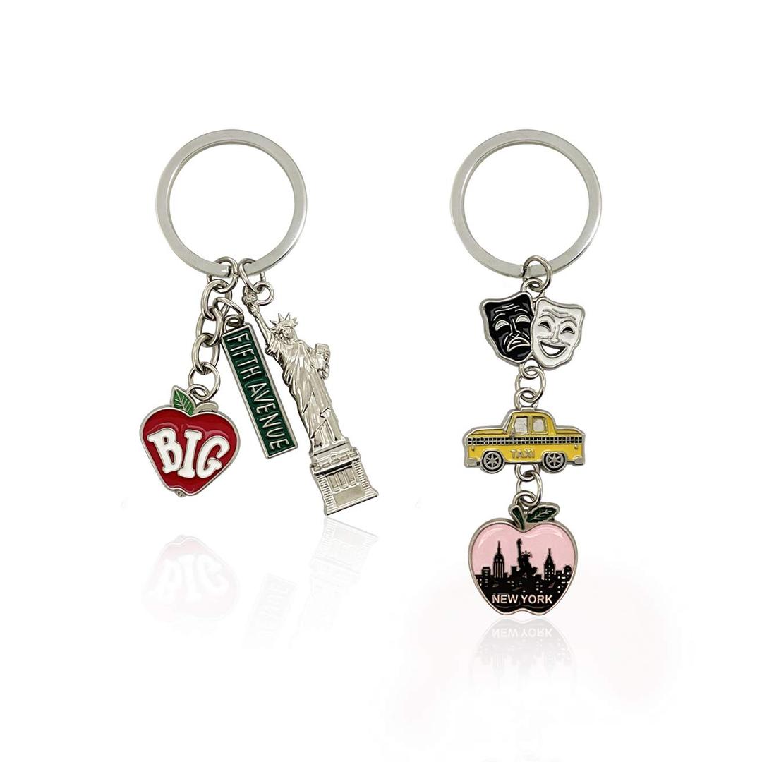 DESIGN U.S.A. SOUVENIRNYC Metal Keychain, New York Souvenir Color Key Ring, 2 Pack, The Statue Of Liberty, USA Flag, The Big Apple