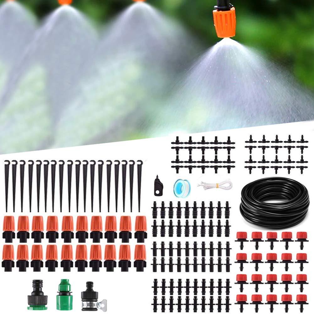 MSDADA Garden 50Ft Automatic Irrigation System, 1/4" Blank Distribution Plant Watering Irrigation Kit Accessories Include Atomizing Nozzle Mister Dripper for Garden, Greenhouse, Flower Bed