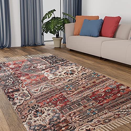 HOMAGE Cotton Abstract Printed Dhurrie Rugs for Living Room | Carpet Rug Runner | Floor Mat for Bedroom ( CH_D4_4X6 )