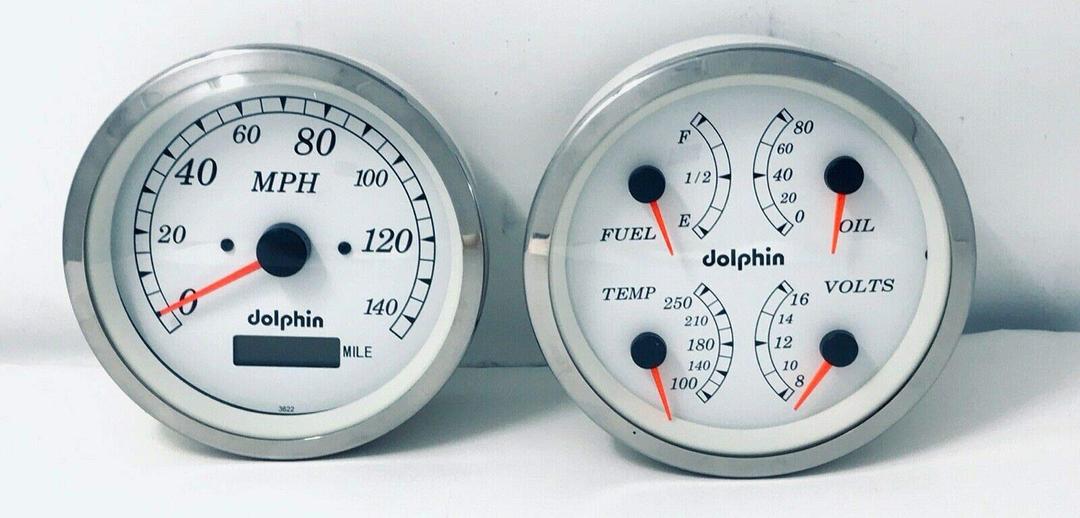 Dolphin Gauges 5" GPS - Hot Rod - Street Rod - Quad Style Gauge Set - White