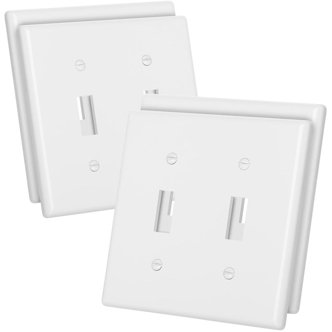 Bates- Double Light Switch Wall Plate, 4 Pack, White, Double Light Switch Cover, Double Switch Plate Covers, 2 Gang Light Switch Cover Plate, Light Switch Plates, Double Light Switch Plate.