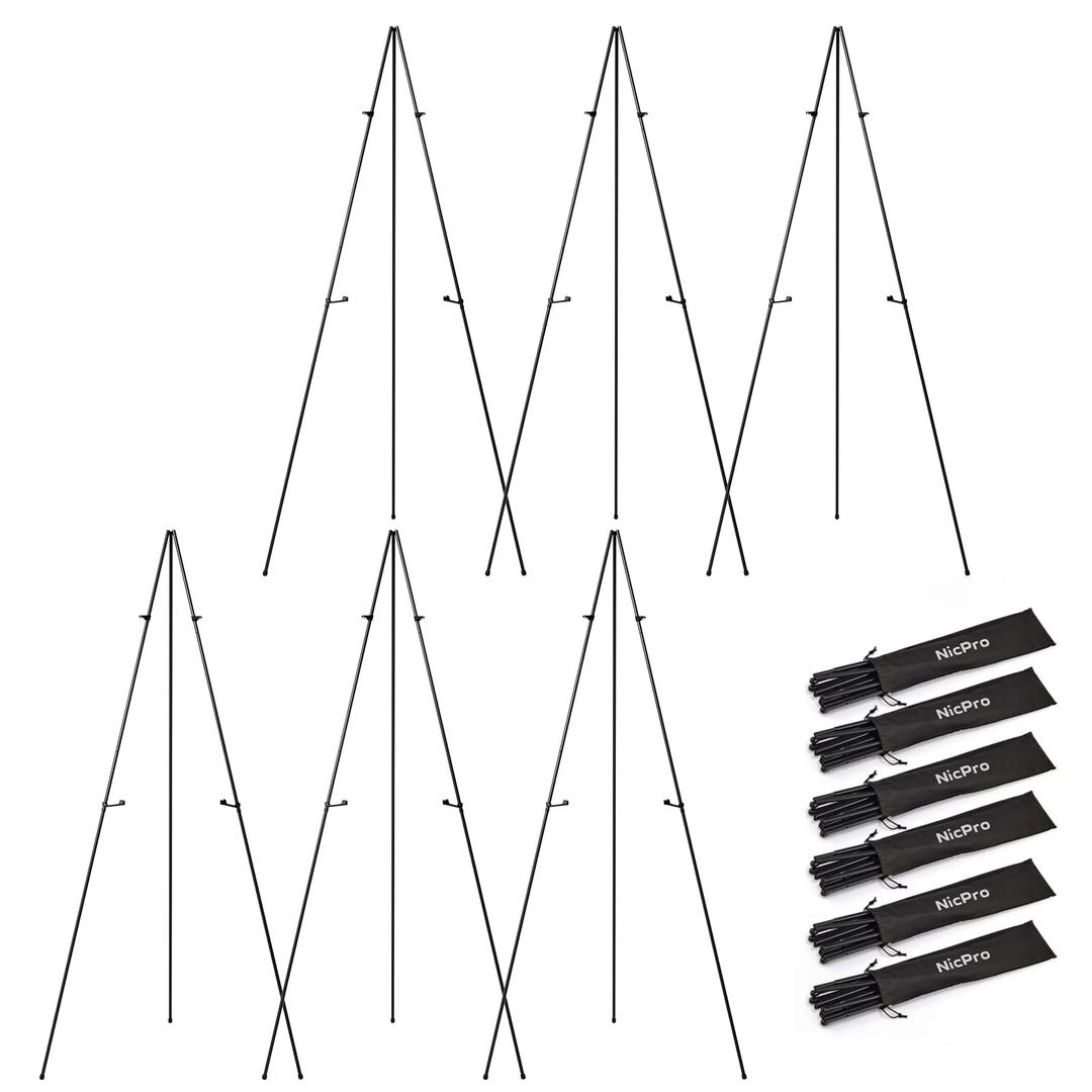 Nicpro Folding Easels for Display,6 Pack 63 Inch Metal Floor Easel Stand Bulk Tripod Black Portable for Artist Poster Wedding with Carry Bag