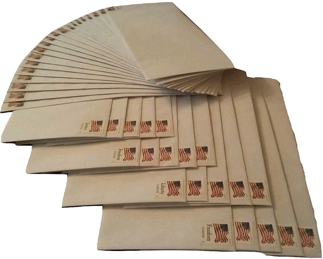 20 Forever Stamps Stamped Envelopes #10 Envelopes (4-1/8 x 9-1/2 Inch) USPS Postage Stamp Design May Vary, Gummed Envelopes