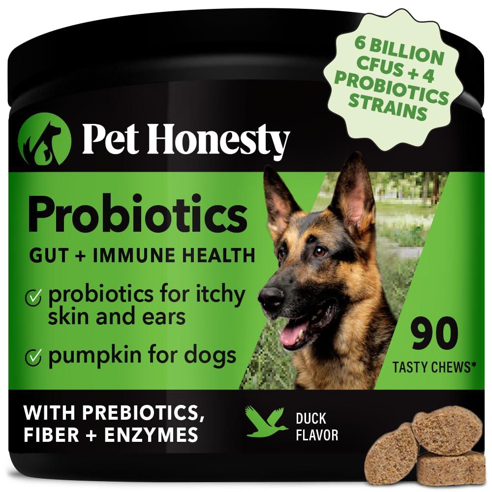 Pet HonestyProbiotics for Dogs, Dog Probiotics for Diarrhea & Bowel Support, Digestive Enzymes Promotes Gut Health, Immunity Health & Itch Relief, Prebiotics and Probiotics (Duck 90 ct)