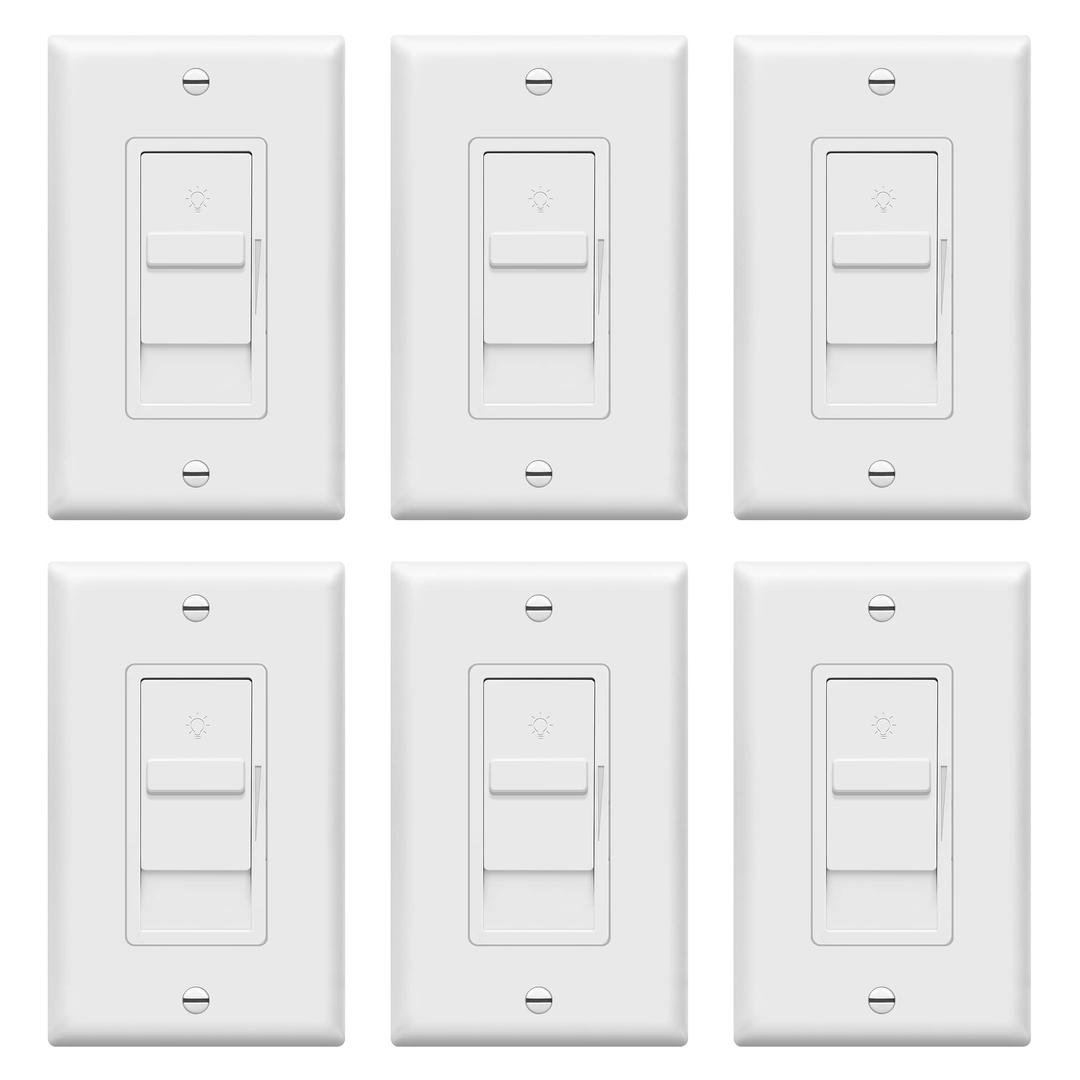 TOPGREENER Digital Dimmer Light Switch for 200W Dimmable LED/CFL Lights, Single Pole Led Slide Dimmer Switch, Neutral Wire Not Required, Wall Plate Included, UL Listed, TGDS1-W-6PCS, White,6 Pack