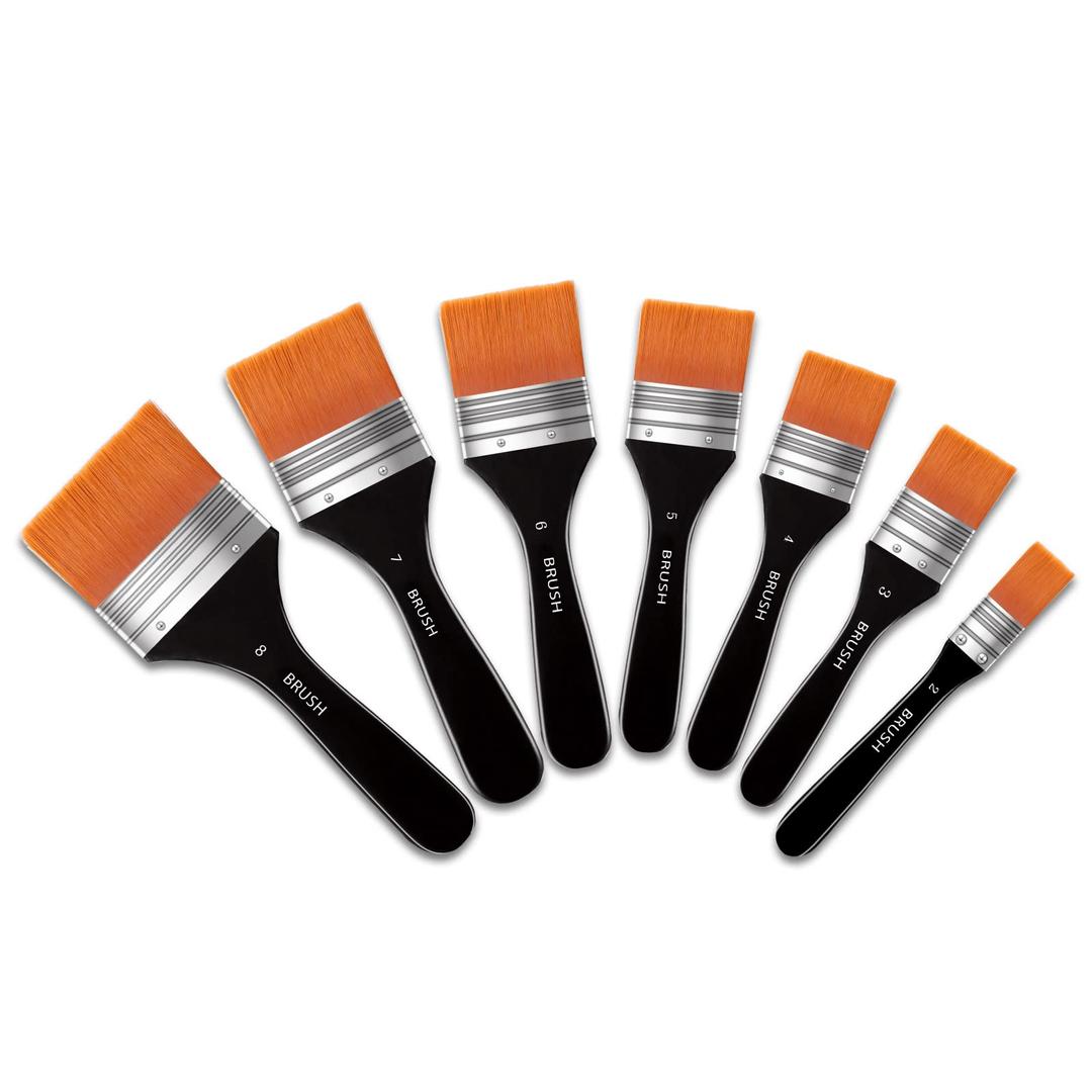 ZubebeSet of 7 Wide Flat Paint Brushes for Acrylic Painting, Soft Painting Brushes Assorted Sized Craft Brushes Nylon Chip Brushes Artist Varnish Brush Art Paintbrush Sets for Oil Canvas Gesso