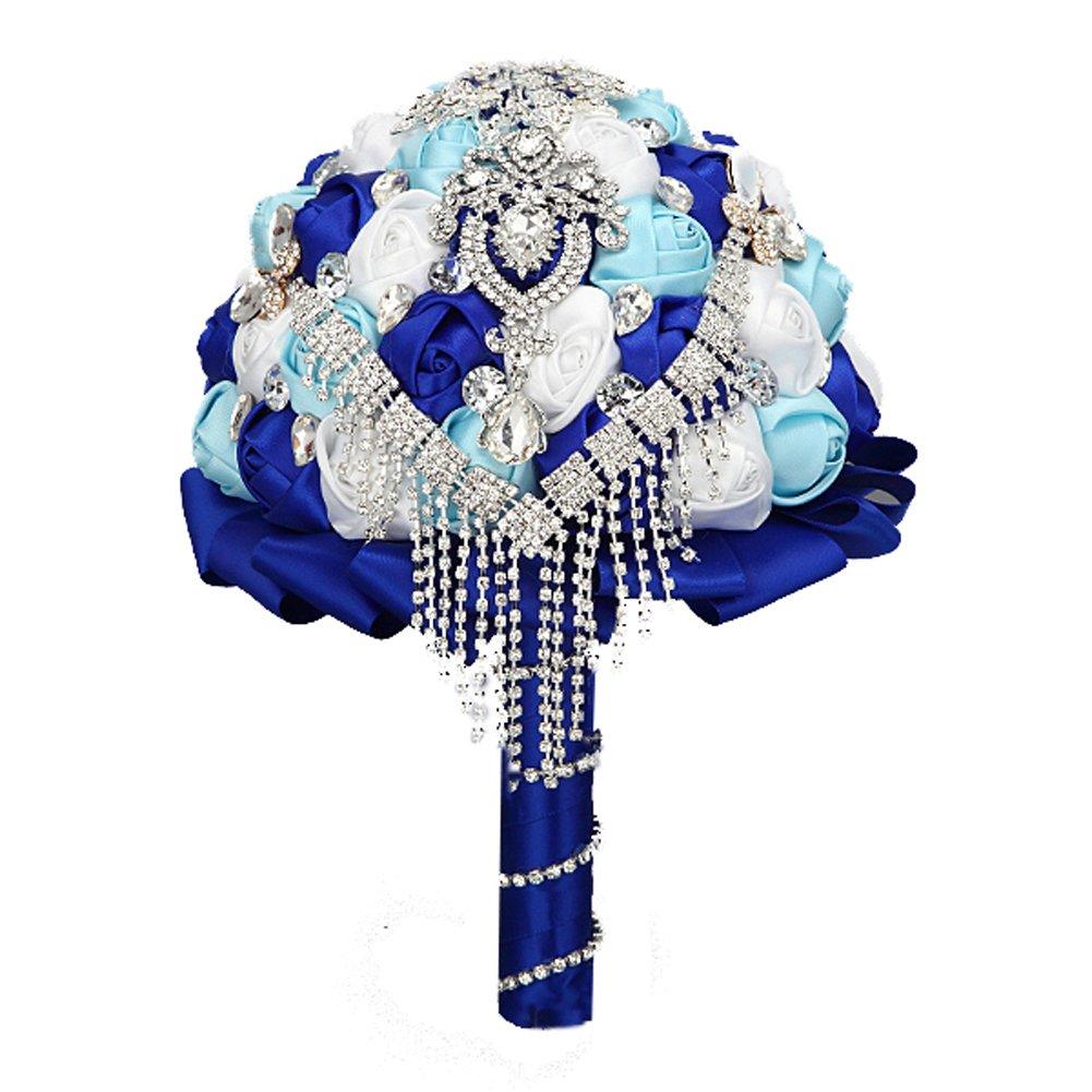 FAYBOX Handmade Rhinestone Brooch Stunning Tassel Wedding Bridal Bouquets Blue