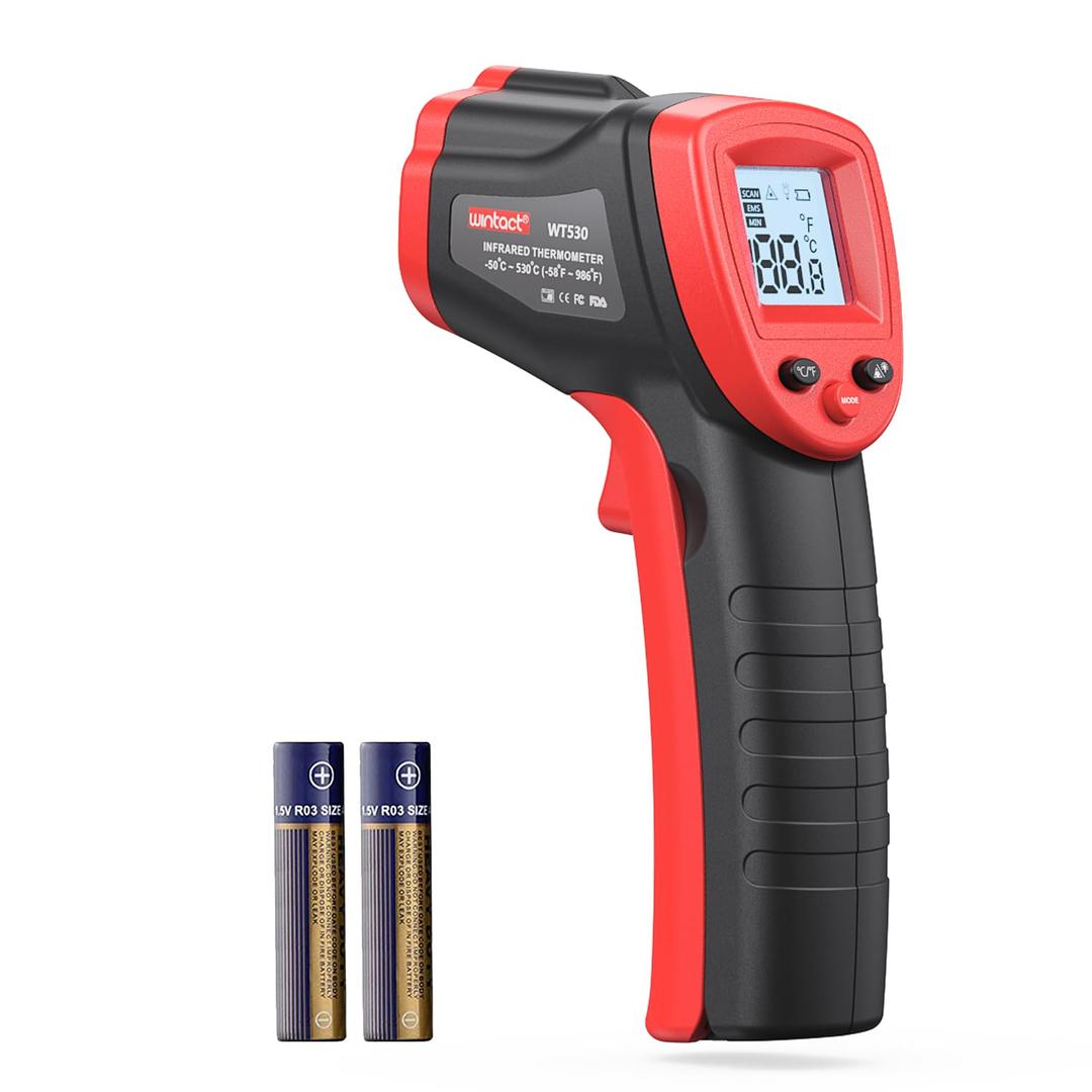 Wintact Infrared Thermometer Gun, Digital Laser Surface Thermometer, Heat Temperature Gun for Kitchen Cooking Food Meat, Pizza Oven, Griddle Accessories, HVAC, Grill, Pool, Engine, -50℃ to 530℃