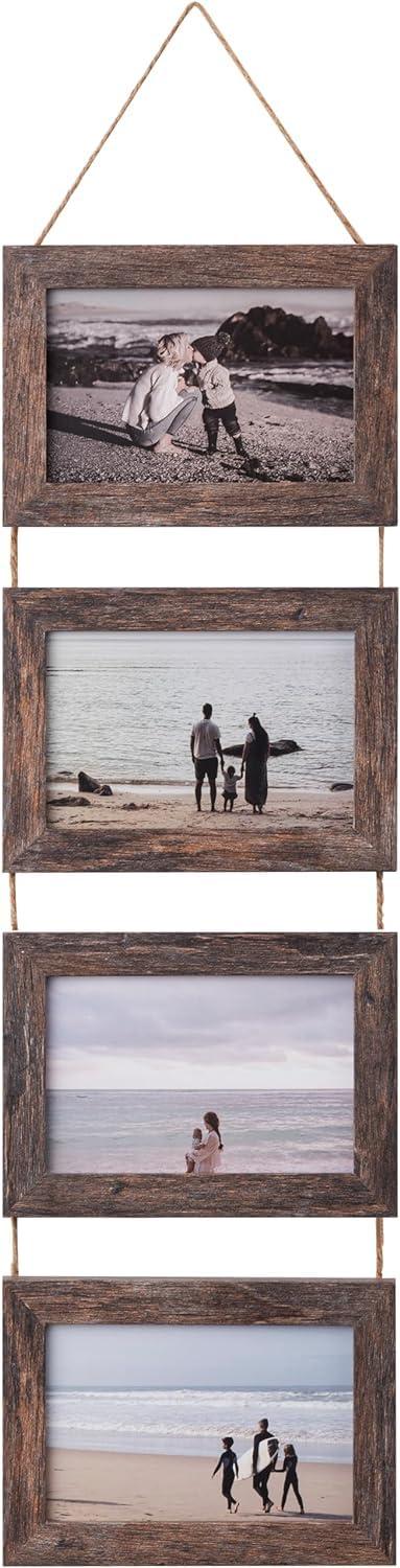 TOYBY Collage Photo Frame 4x6, Hanging Picture Frames for Wall Decoration, Rustic 4 Opening Vertical Wood Picture Frame Wall Display Frame, Home Office Decoration (Brown)