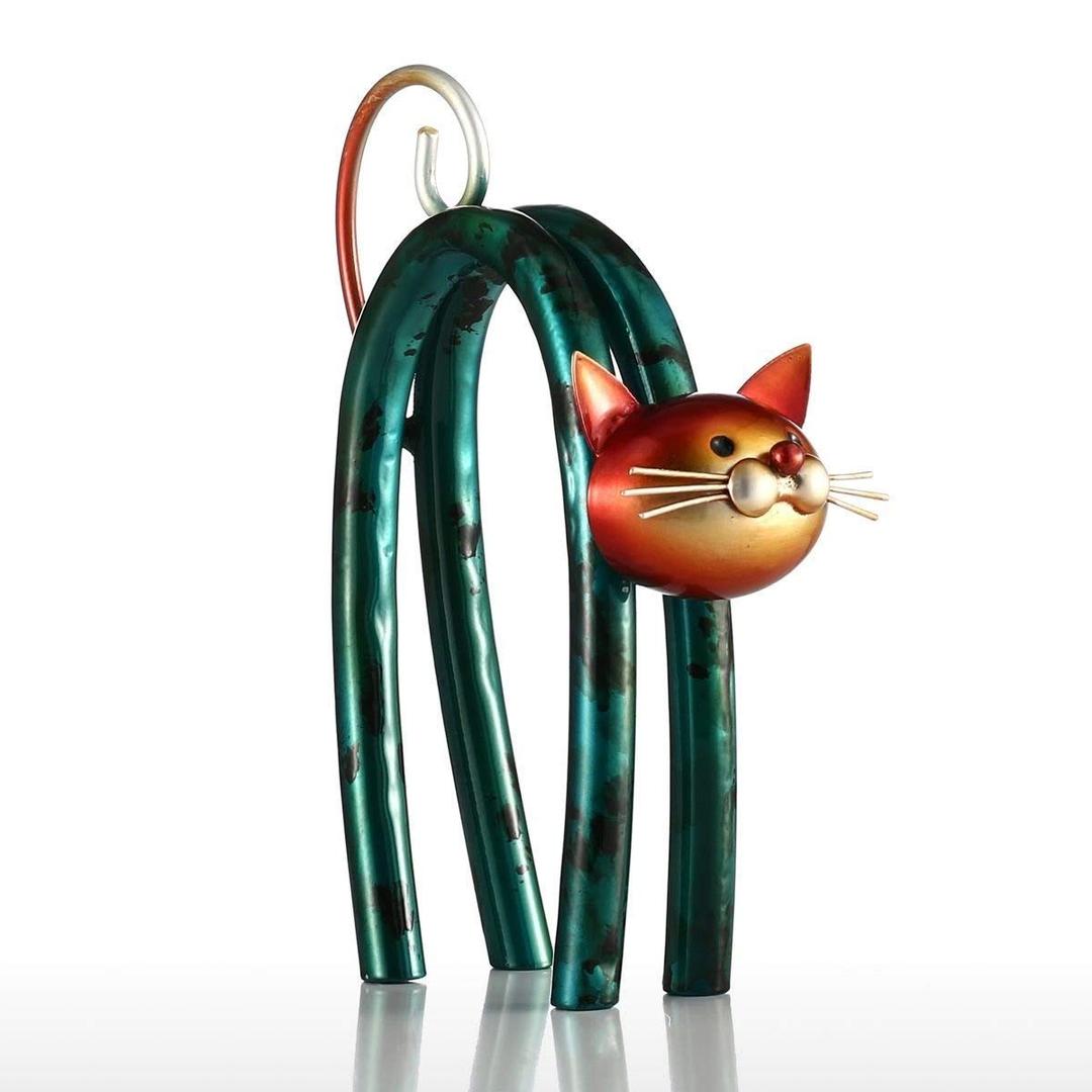 Tooarts Interactive Spring Cat Sculpture Abstract Sculpture Modern Sculpture - Handmade Metal Iron Artwork for Modern Home Decor and Gift Giving