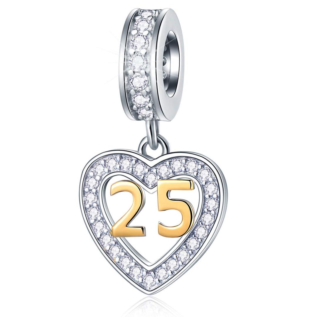 EMOSTAR10 to 20 21 22 23 24 25 28 30 33 35 40 45 50 55 60 65 70 75 80 Birthday Charms fit European Anniversary Bracelet Necklace, Dangle 18K Golden Number Heart Pendant with CZ, for Women/Men