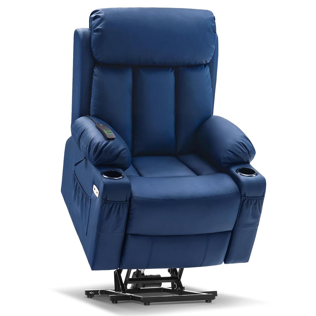 MCombo Large Power Lift Recliner Chair with Extended Footrest for Big and Tall Elderly People, USB Ports, 7426 (Faux Leather, Blue)