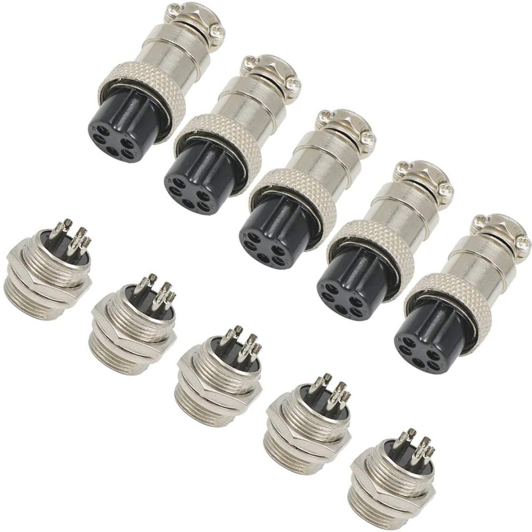 Connector Plugs, 16mm 5 Pin Din Female/Male Aviation Wire Connector Plug, GX16 Metal Chassis Connector Socket - (5 Sets)