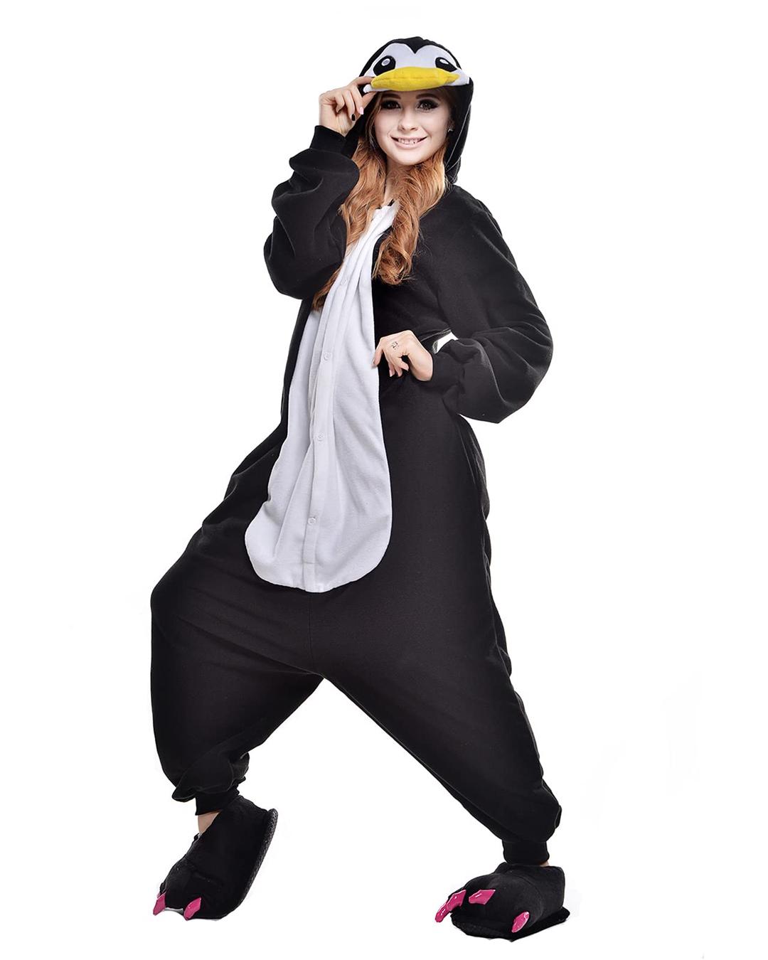 NEWCOSPLAY Penguin Onesie Adult Animal Pajamas One Piece Cosplay Costume(Medium, Black Penguin)