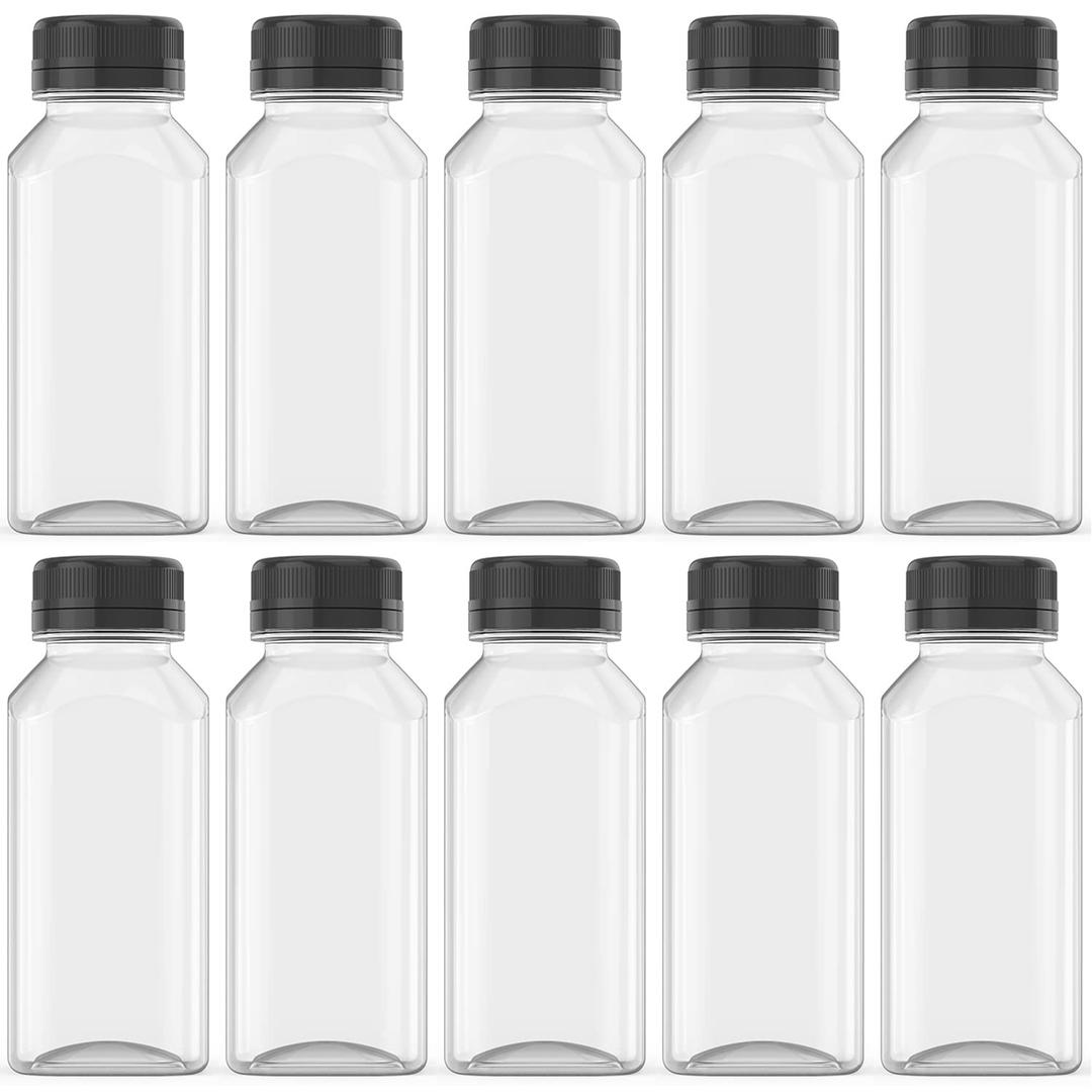 10 Pcs 8 Oz Plastic Juice Bottles Empty Clear Containers with Tamper Proof Lids for Juice, Milk and Other Beverage