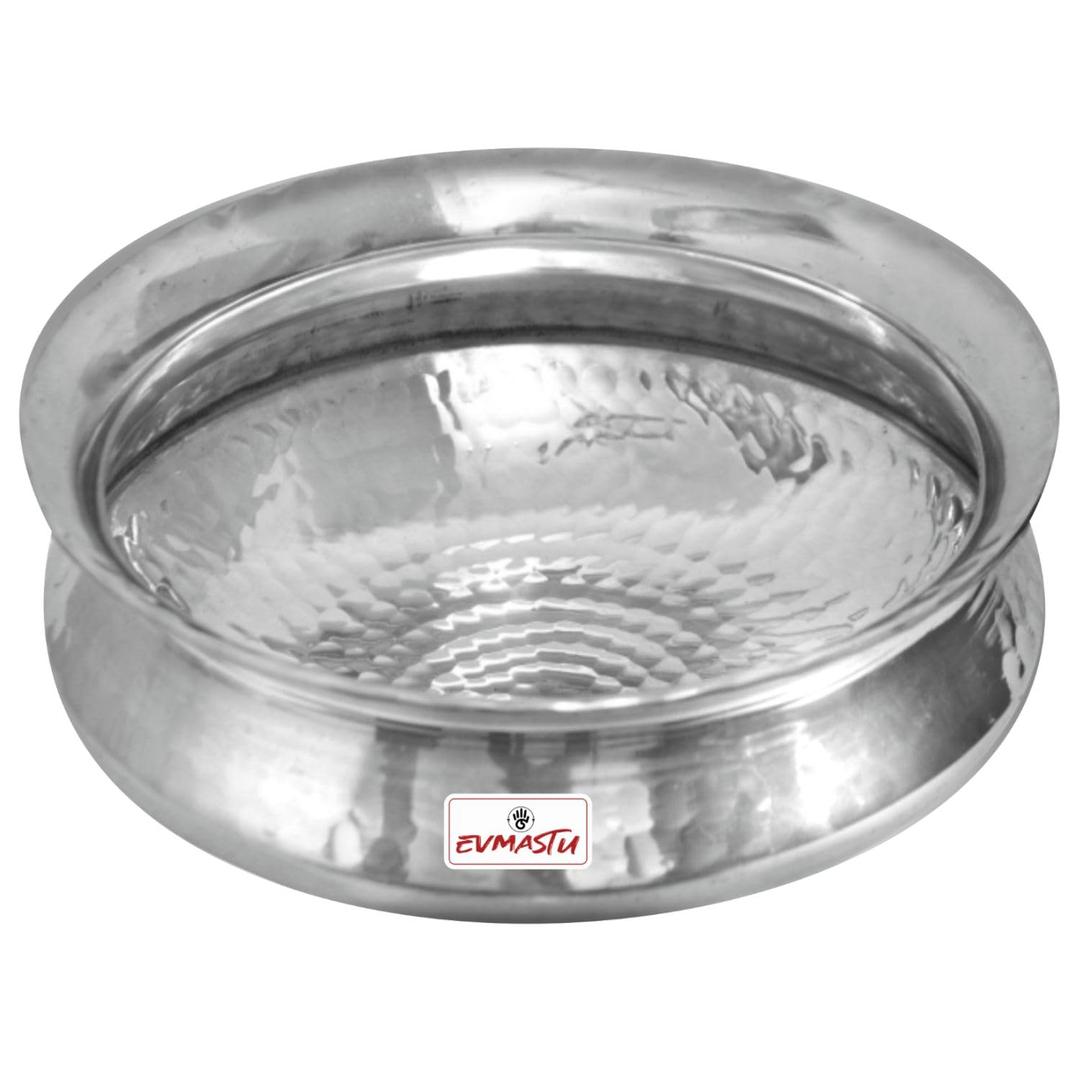 EVMASTU Tamra Biryani Handi-3.7 Ltr|Chicken Mutton Rice Curry Cooking Utensil/Cookware|3.5Mm Thick Gauge/Heavy Bottom Aluminium Handi Degh,Polished,Cook Serve Pot Lagan,Uruli,Kadai,Silver